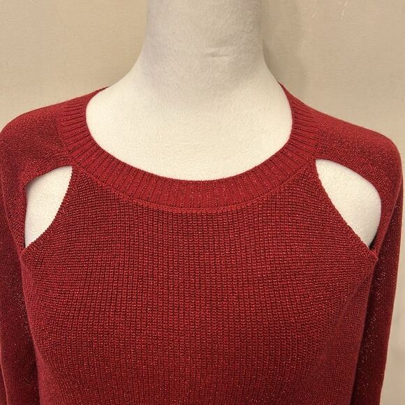 Michael Michael Kors red metallic long sleeve cut out sweater Size S EUC - Picture 3 of 9
